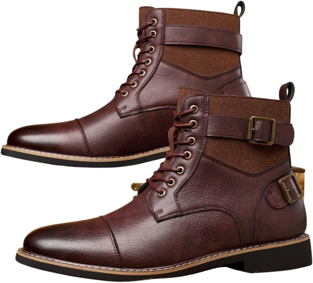 

Мужские классические ботинки Santimon с застежкой на шнуровку, закрытым носком и двойными ремешками, ботинки до щиколотки для работы, свадьбы и повседневного делового стиля, бордовый