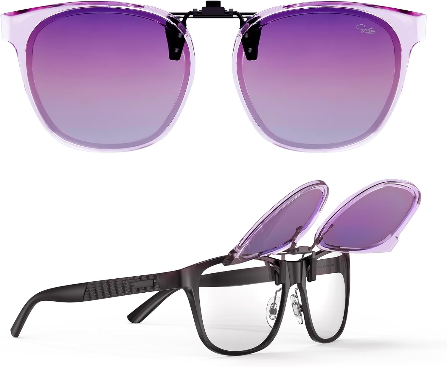 

Солнцезащитные очки Goiteia Oversized Polarized Clip on Sunglasses поверх очков с диоптриями для женщин и мужчин, в стильной круглой оправе, напоминающей солнцезащитные очки, Clear Purple/Purple Gradient