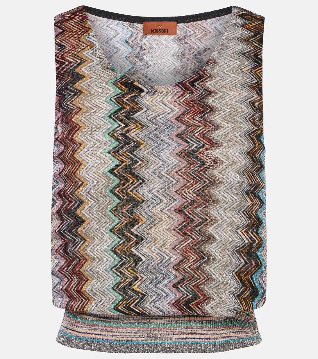 

Металлический трикотажный топ с узором «зигзаг» Missoni, цвет multi silver black pink blue