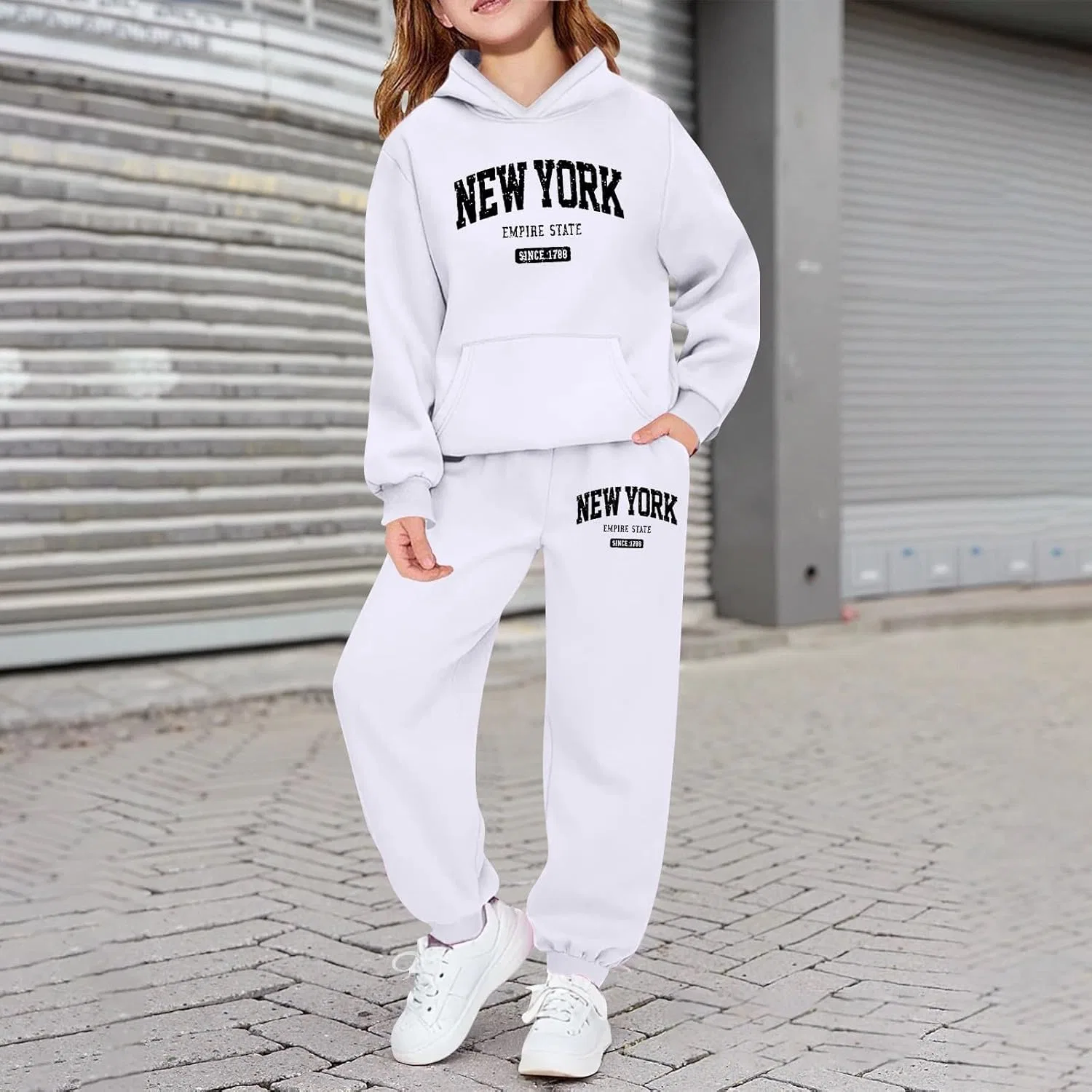 Детский спортивный костюм Oversize из флиса, белый — фото 3