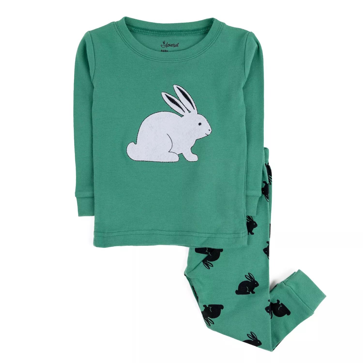 Детская хлопковая пижама из двух предметов Leveret Bunny, зеленая Leveret — фото 2