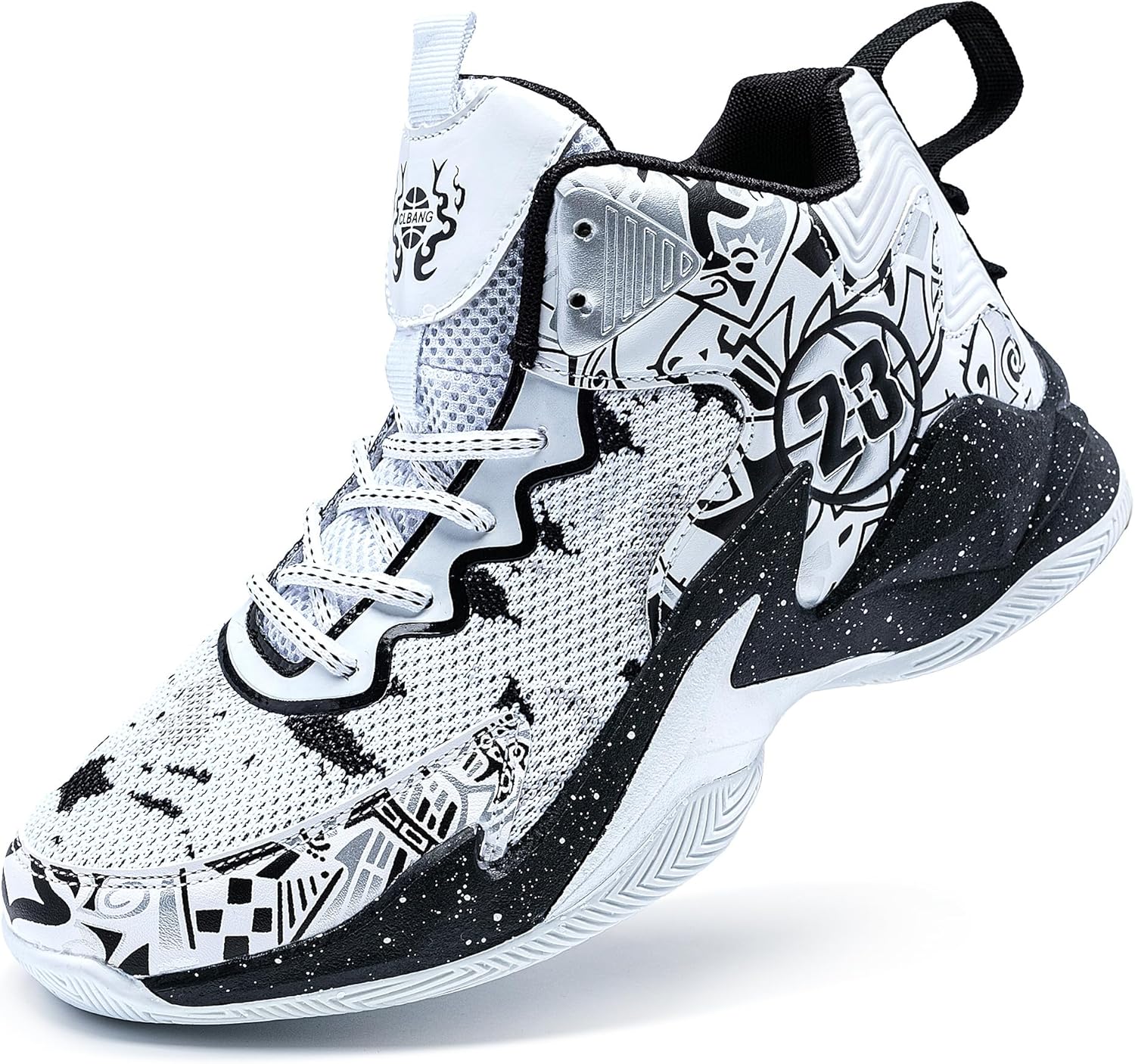 

Мужские баскетбольные кроссовки, дышащие, с противоскользящей подошвой, модные, с граффити, для тренировок и улицы Kniaiwx, белый/черный