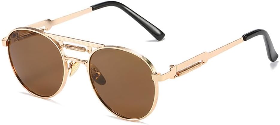 

Ретро-металлические панк круглые солнцезащитные очки для женщин, модные прозрачные линзы с градиентным зеркальным покрытием, защита от УФ-излучения UV400, трендовые весенние солнцезащитные очки для мужчин generic, Golden Tea