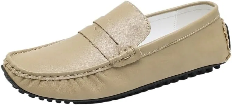 Лоферы кожаные Mens Vegan Leather Loafers Slip On Classic Vintage Style Low Top Casual Prom and Outdoor Wear, бежевый UOPYNE