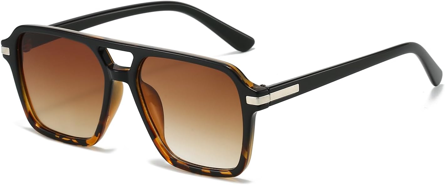 

Солнцезащитные очки-авиаторы GIFIORE квадратной формы для мужчин и женщин, модные винтажные, с двойной перемычкой, в черной черепаховой оправе, в стиле 70-х, Black Tort/Brown