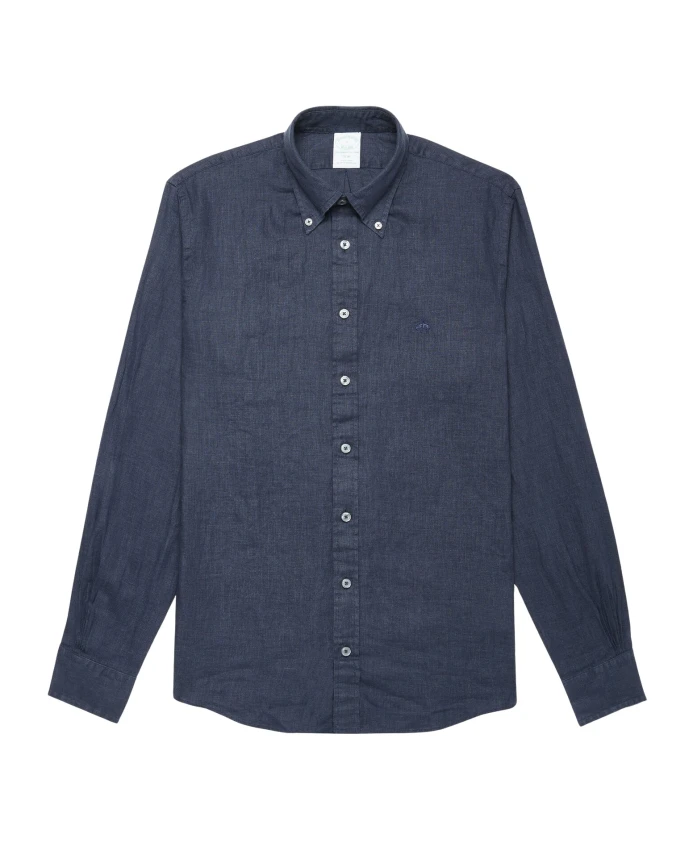 

Приталенная льняная рубашка с воротником на пуговицах. Brooks Brothers, синий