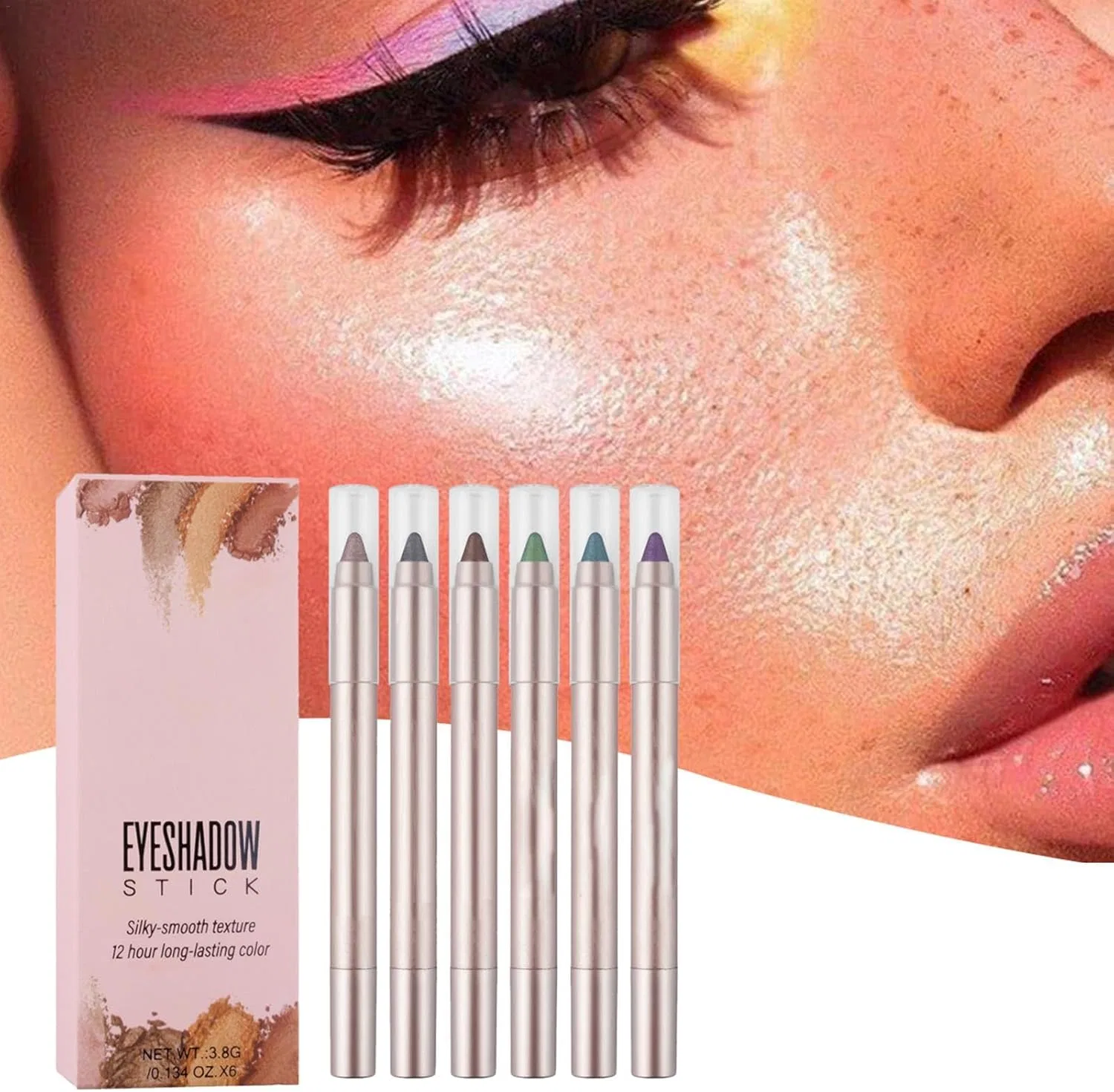 Набор теней для век Glitter Eyeshadow Sticks, 6 шт, без бренда — фото 2