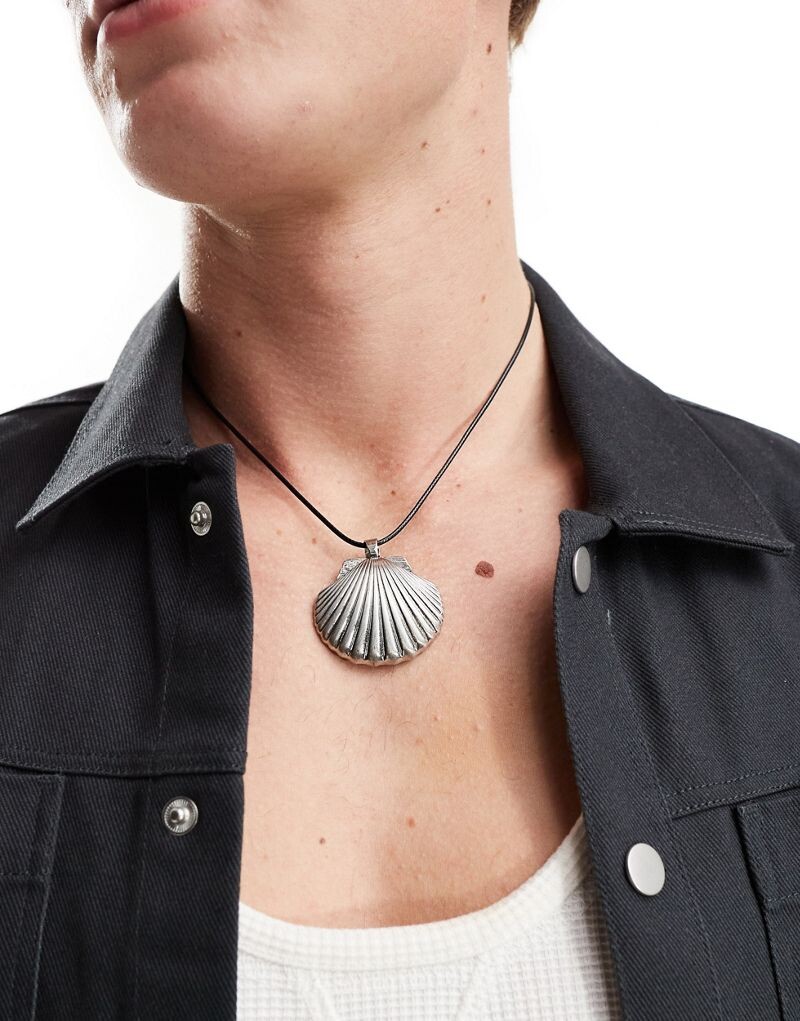 

ASOS DESIGN – серебряное колье из веревки с подвеской в ​​форме ракушки