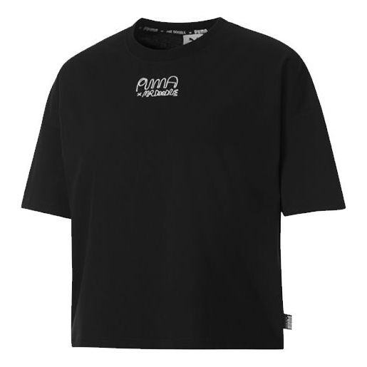 

Футболка (WMNS) PUMA x MR DOODLE Loose Tee Crossover Graffiti Large Logo Short Sleeve Black, черный