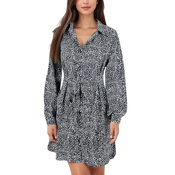 

Женское платье-рубашка с длинным рукавом в горошек на пуговицах и сборкой на талии Anna-Kaci, Black