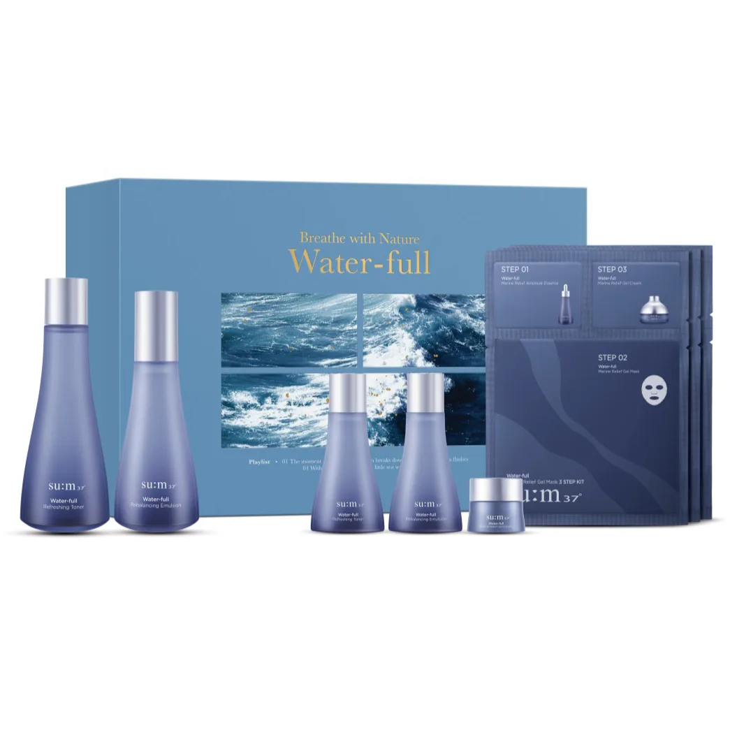 SU M37° Breathe Surprise Water Bottle Skincare Sets Hydrating Moisturizing Repairing Hydrating 6 Piece Set SU:M37°, new version of breathable hydrating face mask set