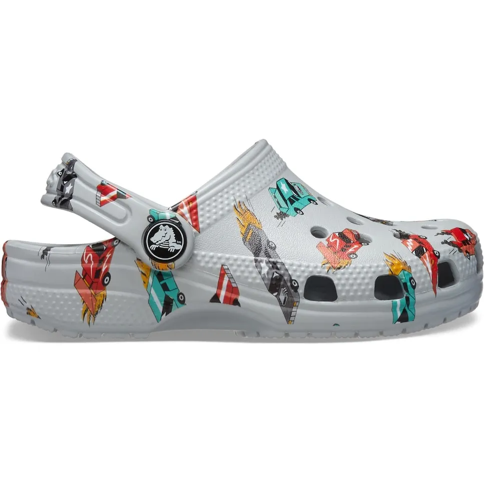 

Детские кроксы Classic Race Cars с принтом Crocs, серый