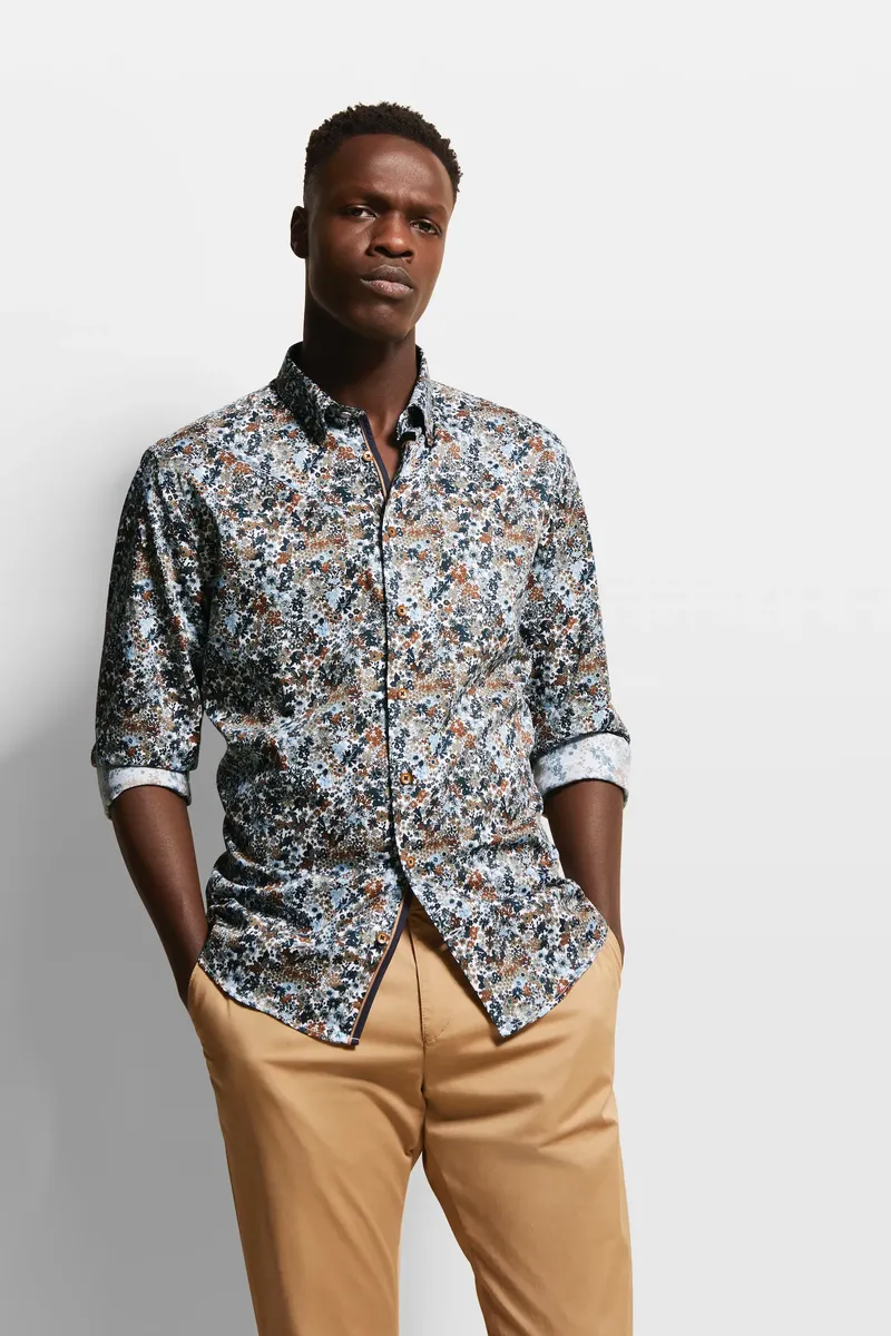 

Рубашка bugatti с длинными рукавами и цветочным узором, цвет морской волны