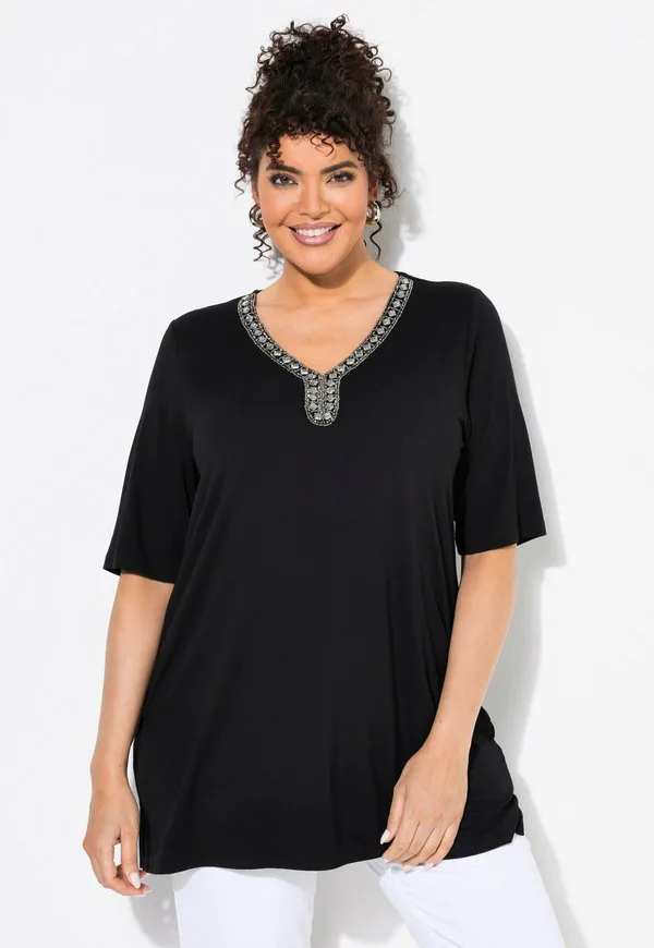 

Футболка с v-образным вырезом и принтом Ulla Popken, Black, Черный, Футболка с v-образным вырезом и принтом Ulla Popken, Black