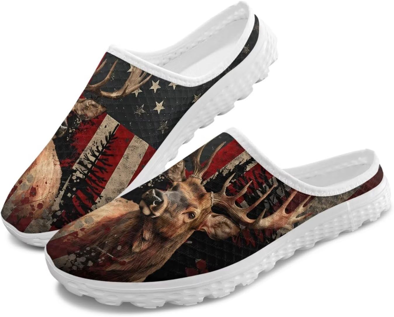 

Мужские сетчатые шлепанцы без задника с принтом - дышащие, легкие, противоскользящие, удобные для ходьбы и офиса Ocwfudsx, Flag Deer