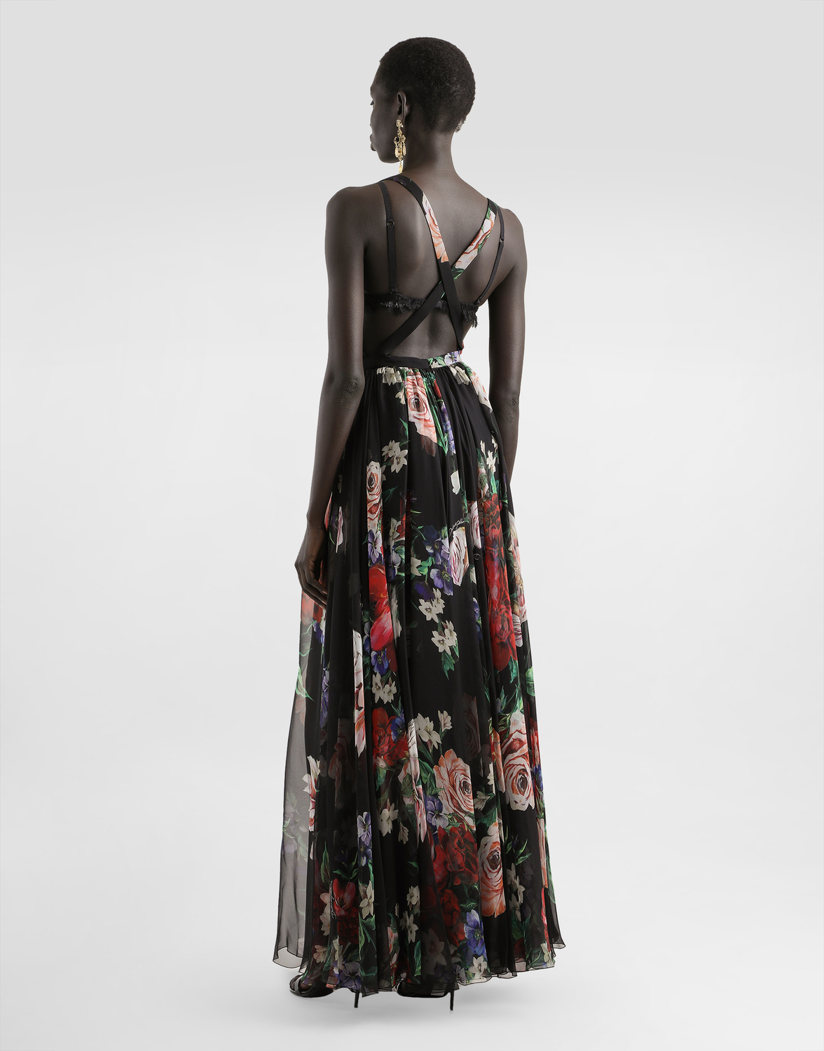 Длинное шифоновое платье с цветочным принтом Dolce & Gabbana, принт — фото 3