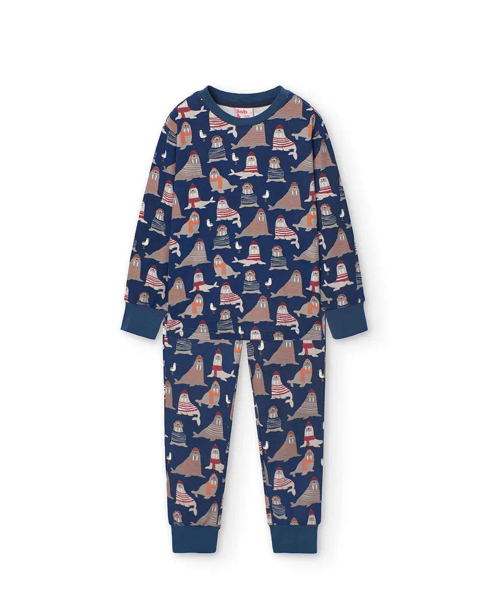 

Хлопковая пижама для мальчика с длинными рукавами и принтом Boboli, темно-синий