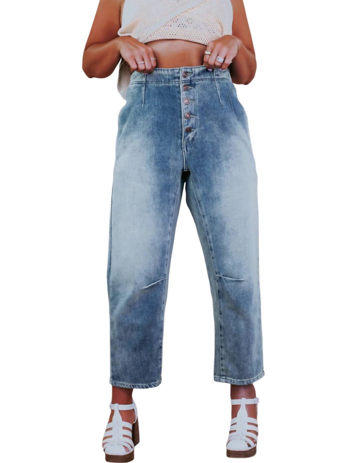 

Джинсы Barrel Denim синего цвета Oli & Hali