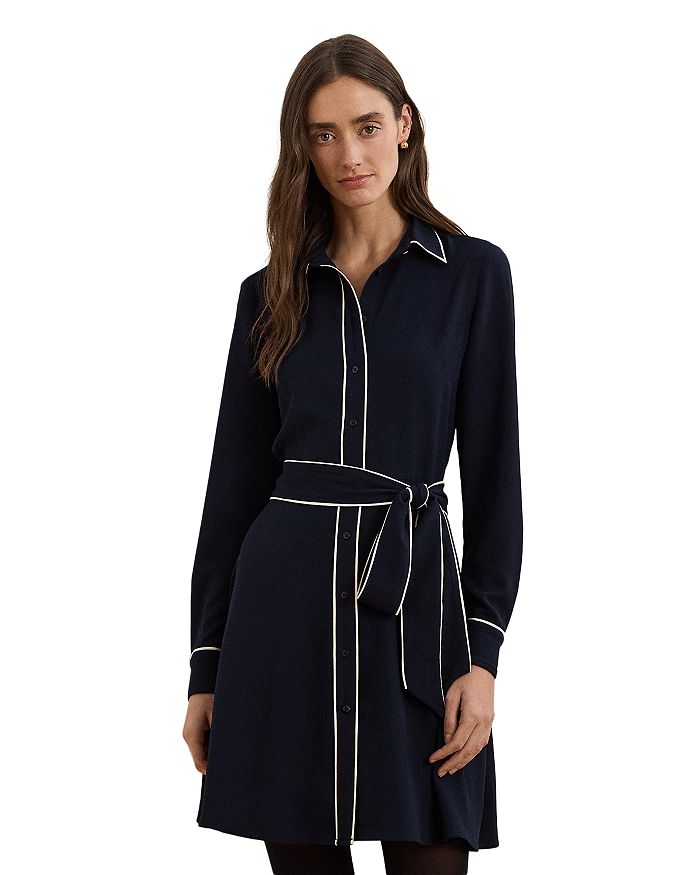 

Двухцветное платье-рубашка из жоржета с поясом Ralph Lauren, синий