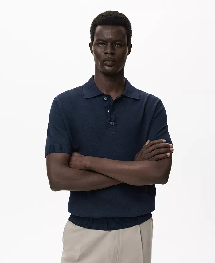 

Мужская хлопковая вязаная поло Mango, синий