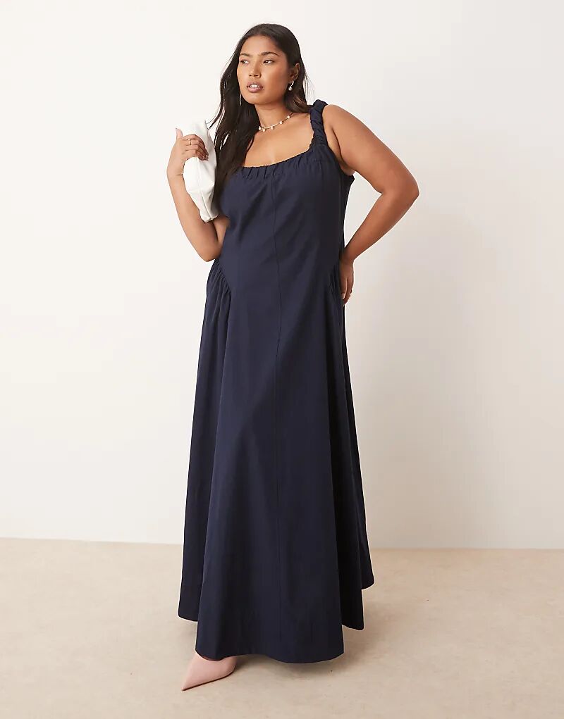 

Платье макси ASOS DESIGN Curve с присборенными рукавами и талией, темно-синего цвета Asos Curve