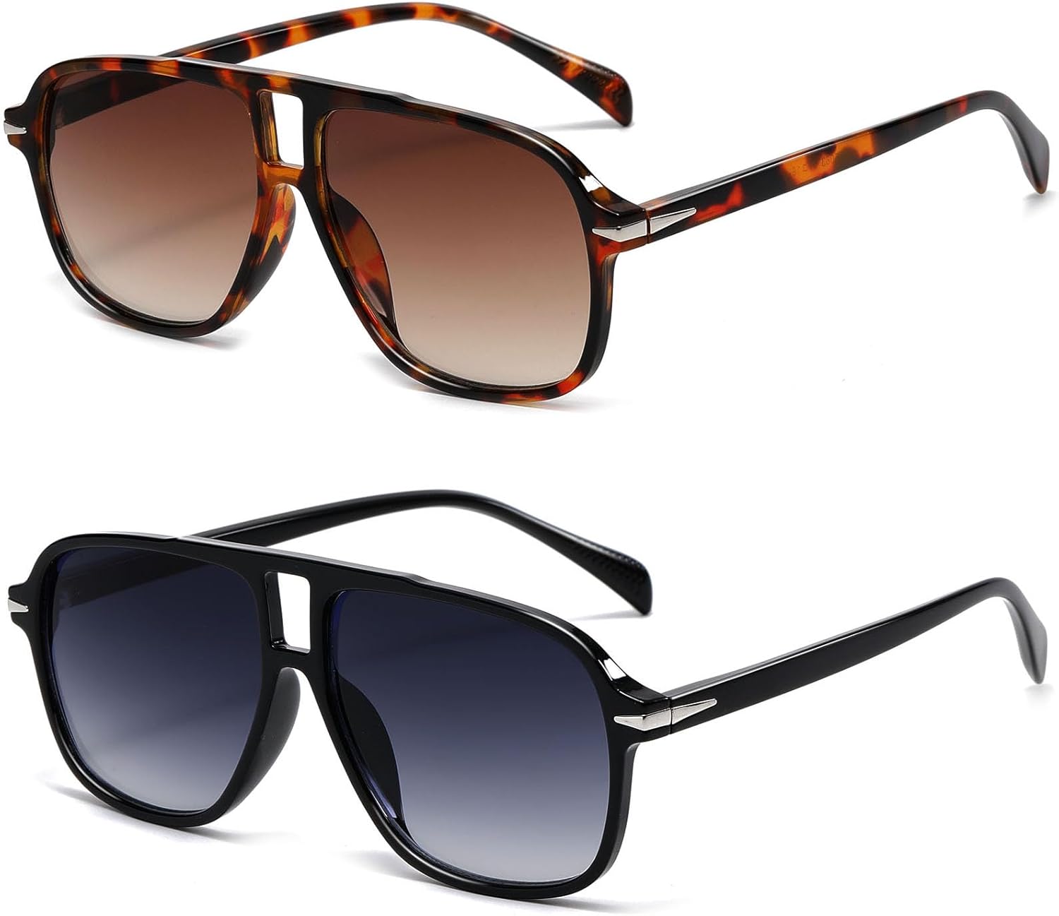 

Ретро-солнцезащитные очки-авиаторы для женщин и мужчин. Модные большие квадратные солнцезащитные очки-авиаторы в стиле 70-х. Винтажные очки YouthMall, Z 2pack (Black Tortoise+black/Grey Gradient)