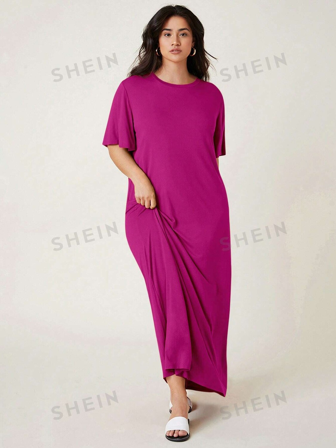 

BASICS Plus Простое платье-футболка Shein, пурпурно-красный