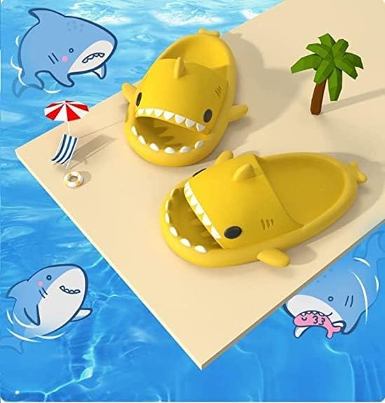 Тапочки Roscylco Shark Cloud, милые шлепанцы с акулой для женщин и мужчин, летние тапочки-сандалии для мальчиков и девочек, спа-платформа, нескользящие пляжные сандалии с открытым носком, душевые тапочки для пары Rosyclo, желтый — фото 4