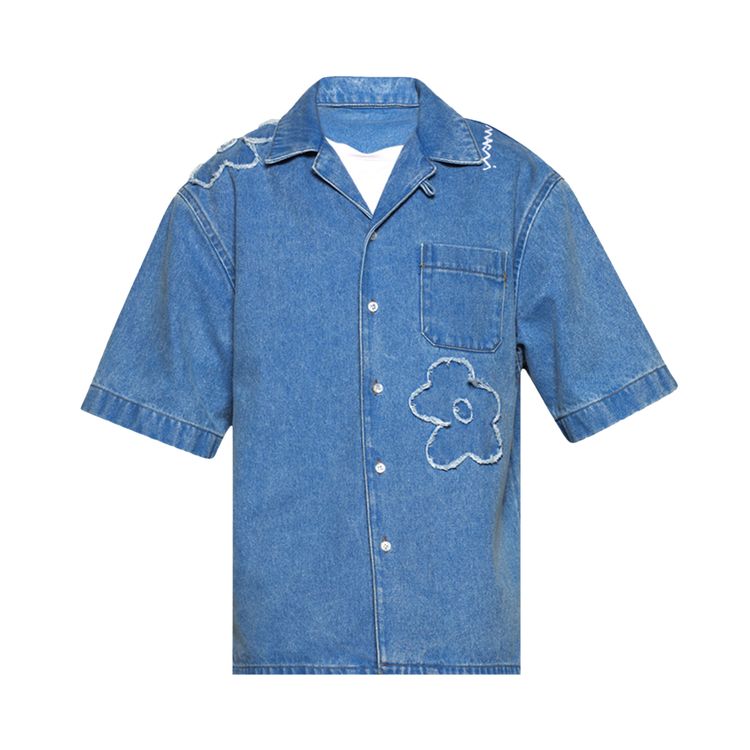 

Рубашка Marni Floral Detailed Short-Sleeved Buttoned Shirt 'Cobalt', синий
