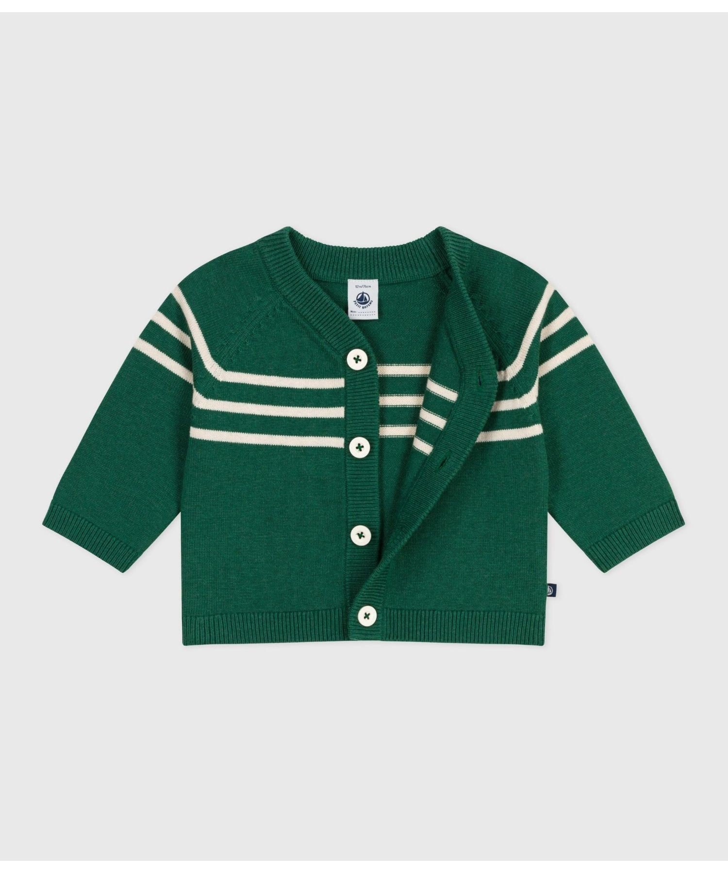 Кардиган PETIT BATEAU, Green/Milky White — фото 2