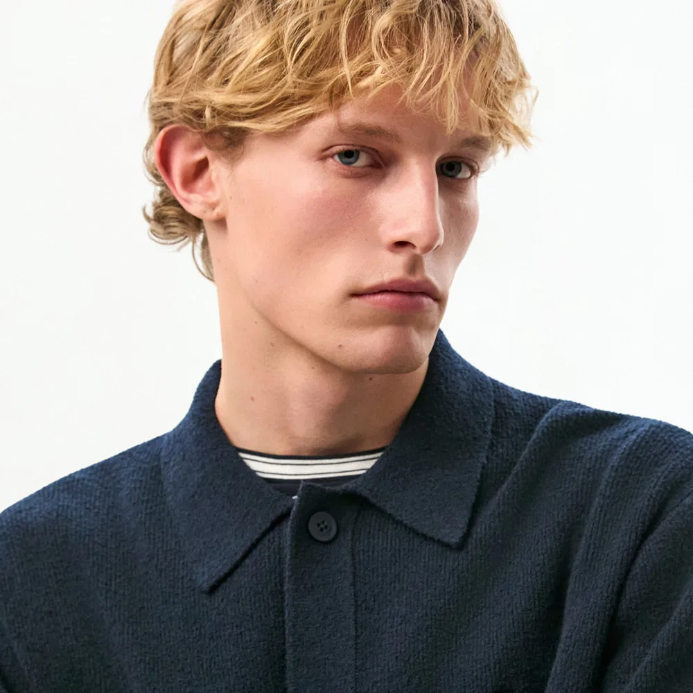 Мужской текстурированный кардиган-поло тёмно-синий от Tommy Hilfiger — фото 4