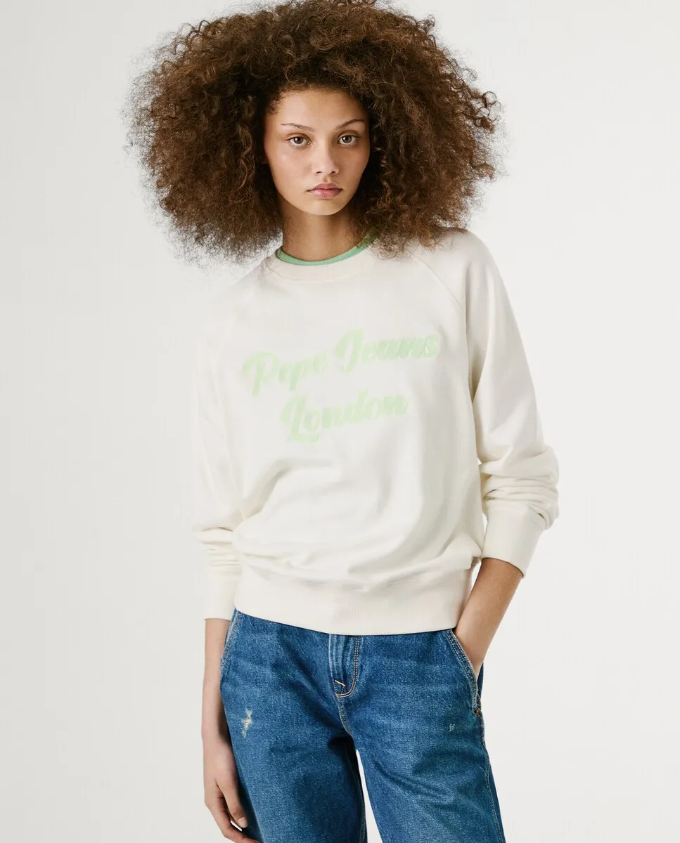 

Женская толстовка с регланными рукавами и принтом с логотипом Pepe Jeans, кремовый
