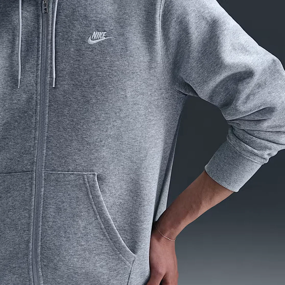 Толстовка мужская на молнии Club из флиса Nike, Gray — фото 4