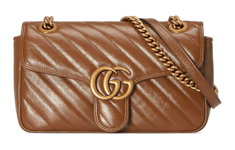 

Сумка GG Marmont из кожи с цепью, коричневая, через плечо, на плечо, женская GUCCI