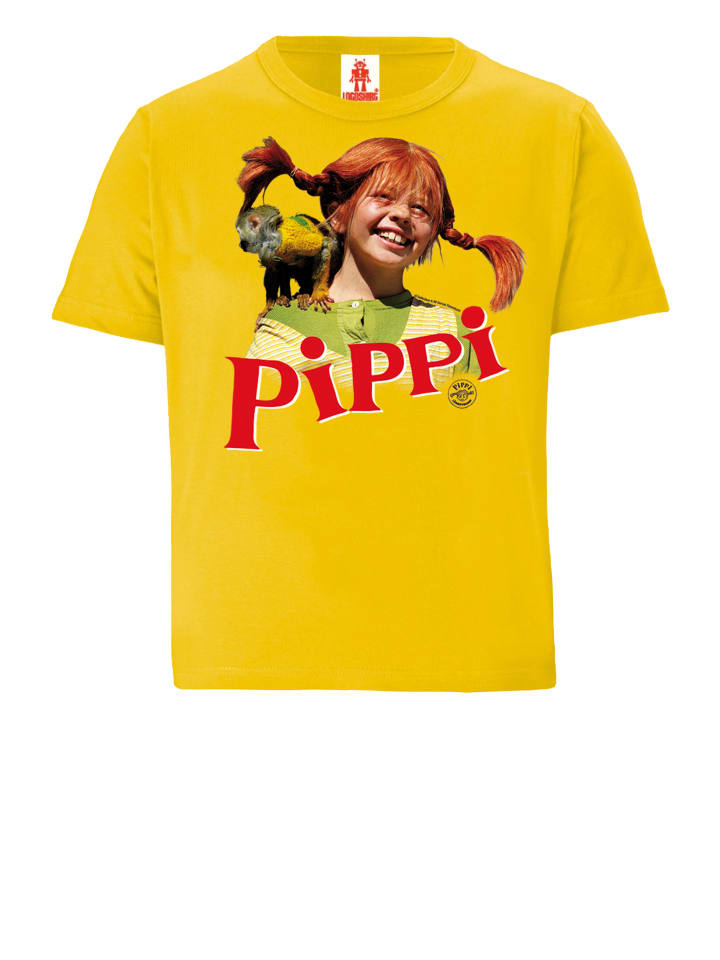 

Logoshirt Футболка с изображением Пеппи Длинныйчулок и мистера Нильссона в желтом цвете