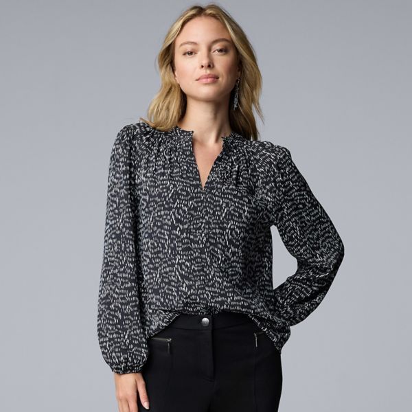 

Женская блузка со сборкой на горловине Simply Vera Vera Wang, цвет black texture