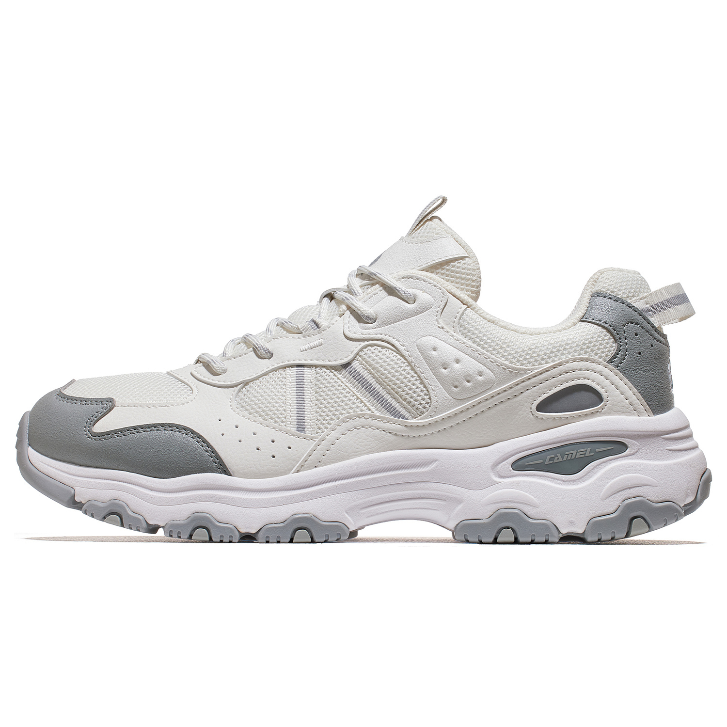 

Мужские кроссовки Chunky низкие для увеличения роста легкие дышащие CAMEL, белый/серый