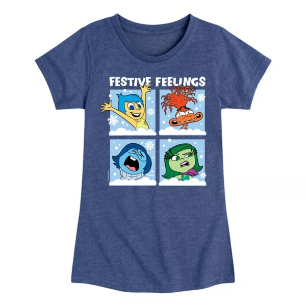 

Футболка S Inside Out для девочек 7-16 лет с праздничным настроением Disney / Pixar, цвет heather navy