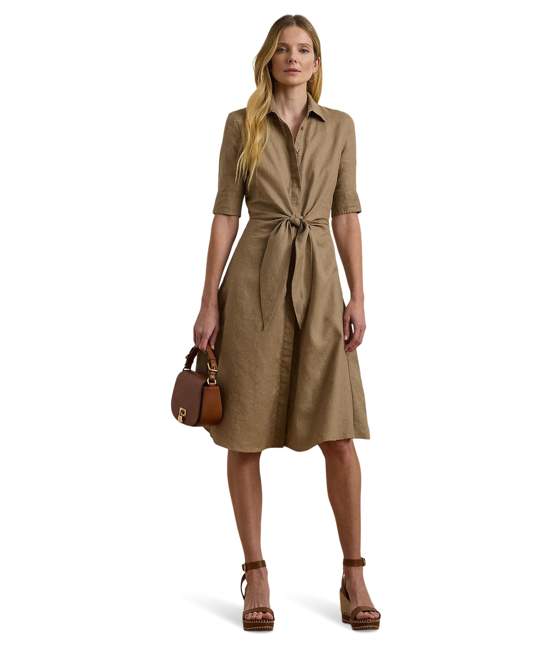 

Платье Lauren Ralph Lauren Tie-Front Linen Shirtdress, цвет Madison Tan