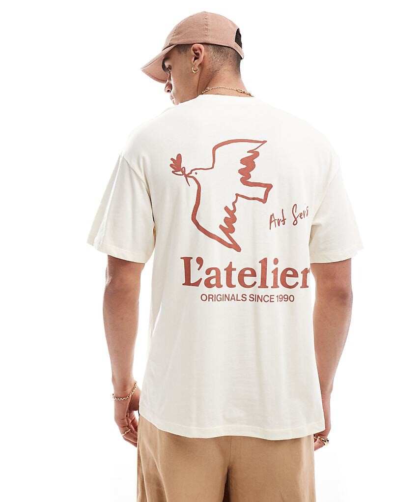 

Кремовая оверсайз-футболка Jack & Jones с принтом в виде птиц на спине