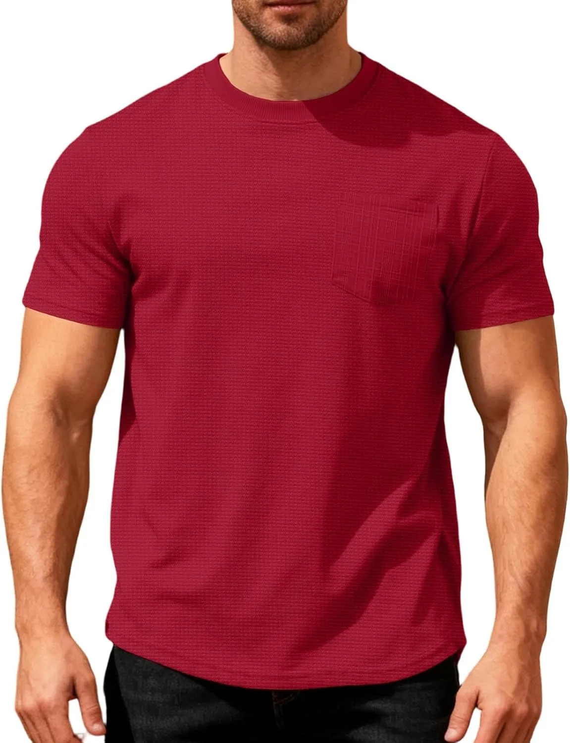 

Мужская футболка Casual Waffle, летняя, дышащая, с коротким рукавом