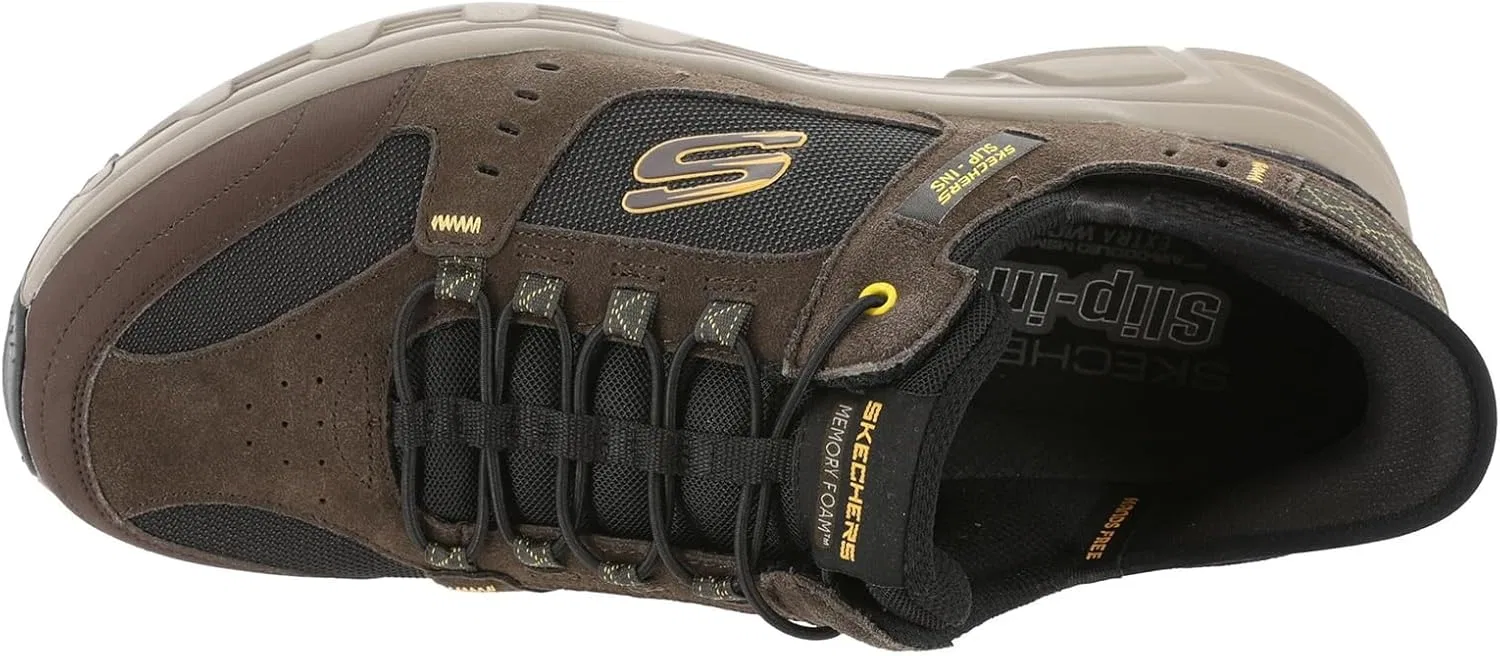 Мужские походные кроссовки Skechers Oak Canyon, неизменно выигрывающие в категории "Лучший выбор", Brown Leather Textile Synthetic Black Trim — фото 2