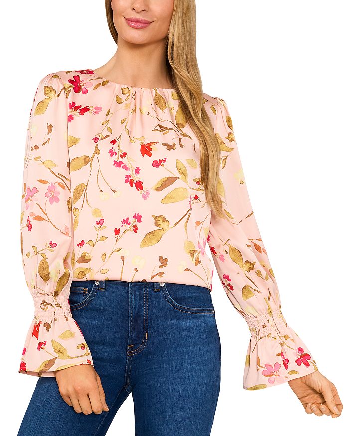 

Блуза с принтом и сборчатыми манжетами, модель Crewneck CeCe, оранжевый