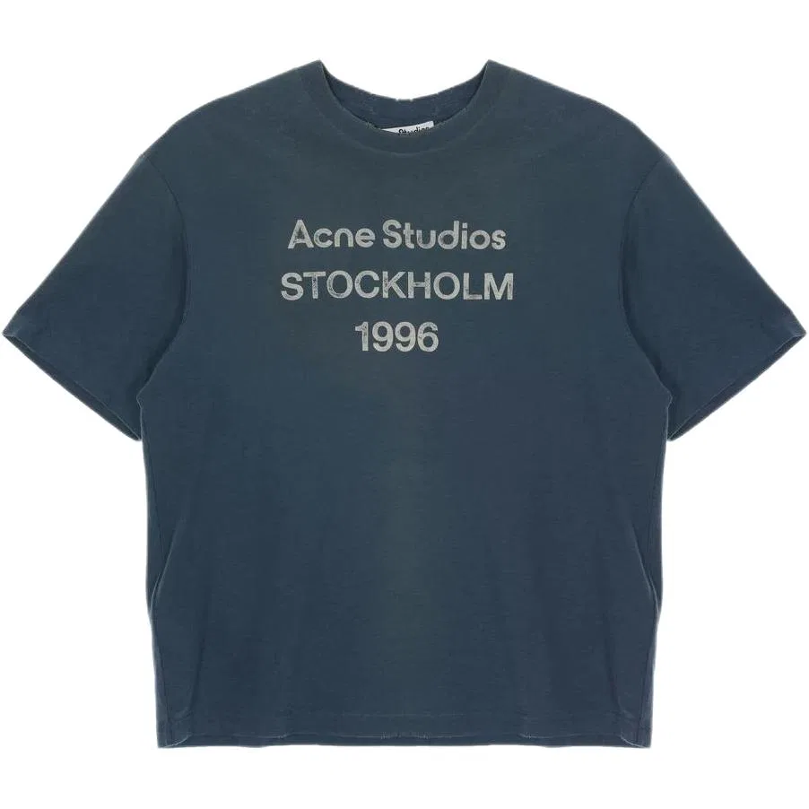 Футболка Acne Studios с круглым вырезом темно-синяя — фото 3