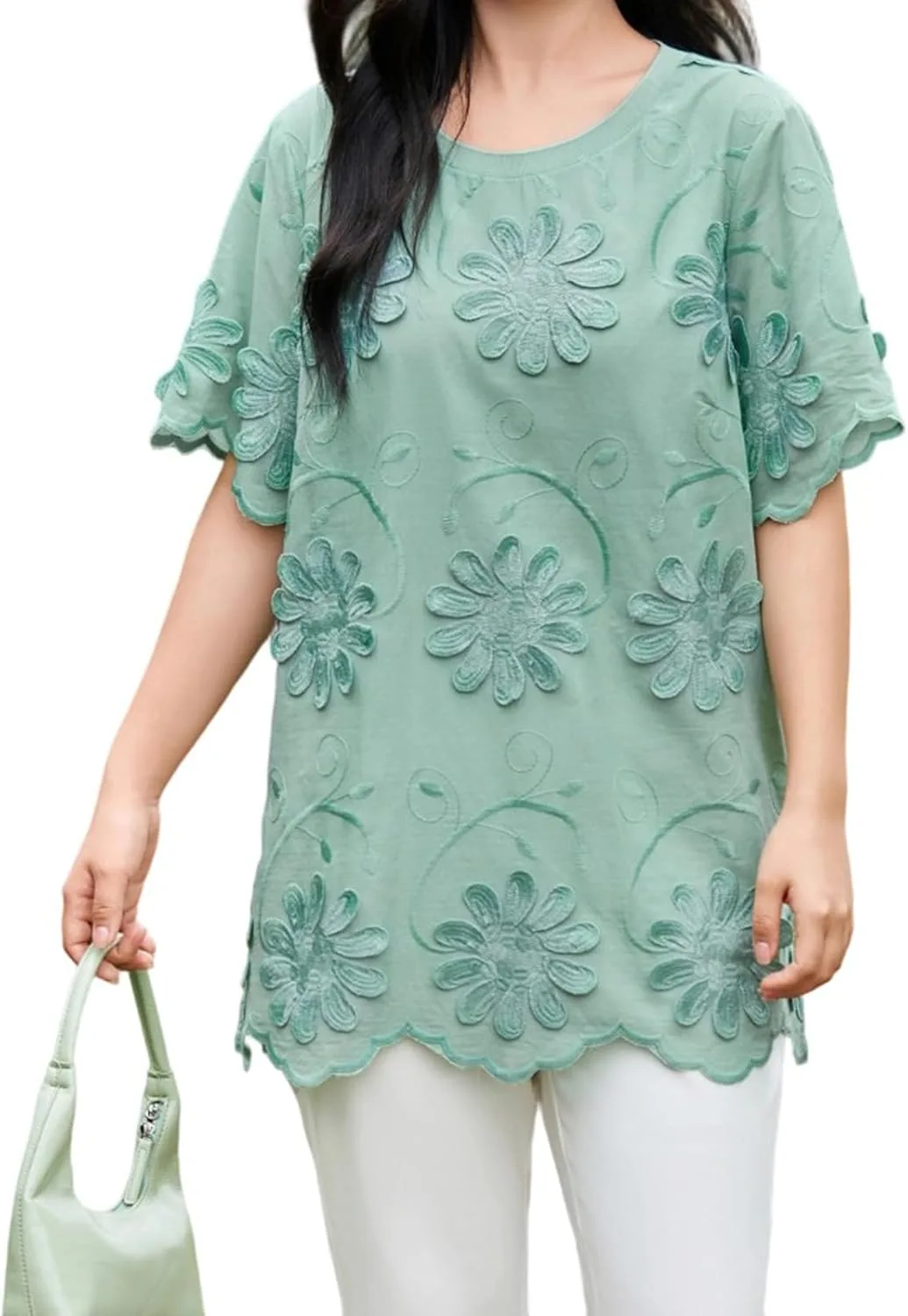 

Женская блузка Plus Size с круглым вырезом и кружевом GUTEDFPO