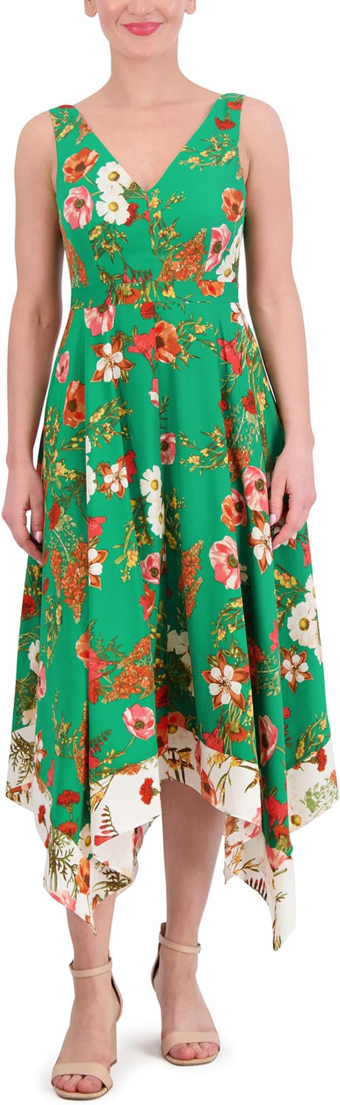 

Платье Vince Camuto Printed Handker Cheif Hem Midi, цвет Green Multi