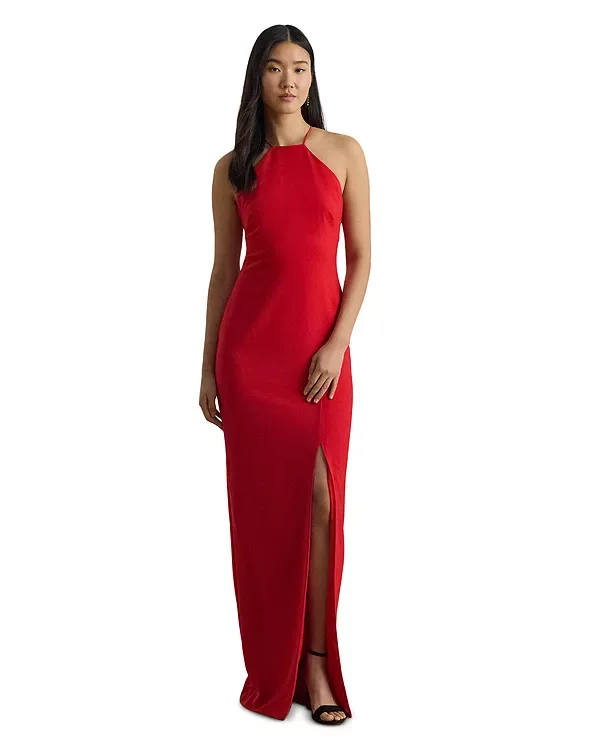 Платье из двустороннего крепа с завязками на шее Ralph Lauren, Red