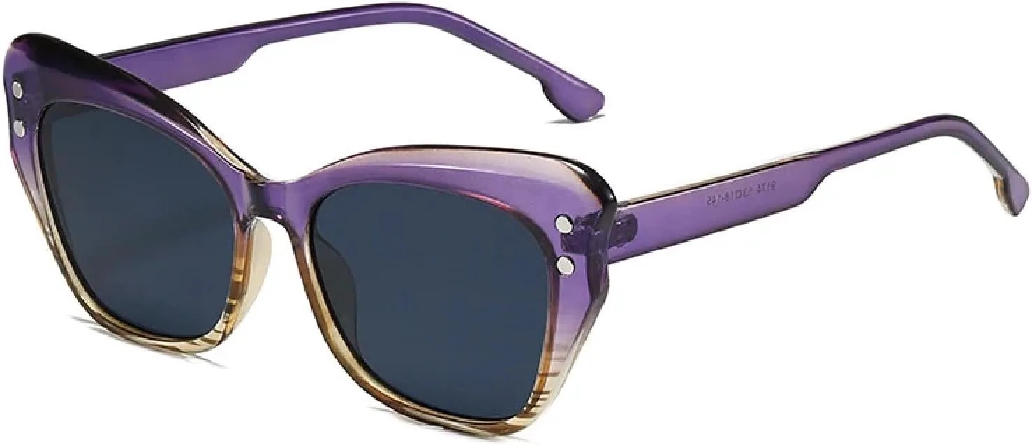 

Большие женские солнцезащитные очки «кошачий глаз», модные разноцветные очки с защитой от УФ-излучения UV400, ретро-очки для мужчин с заклепками WNCKSQ, Purple Grey