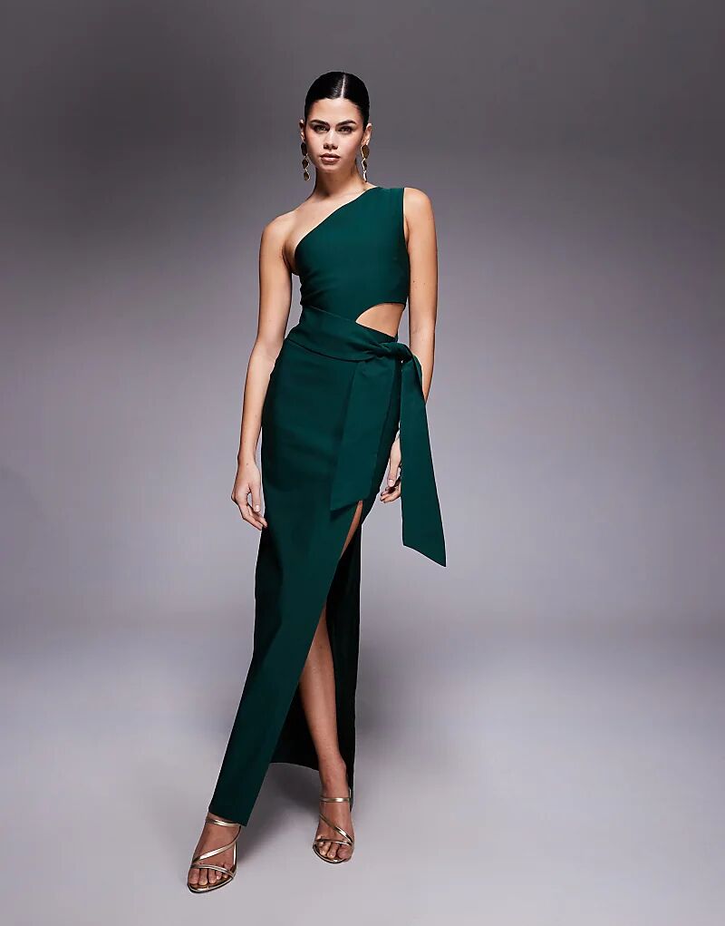 

Платье макси Vesper на одно плечо с поясом в цвете «лесной зеленый»