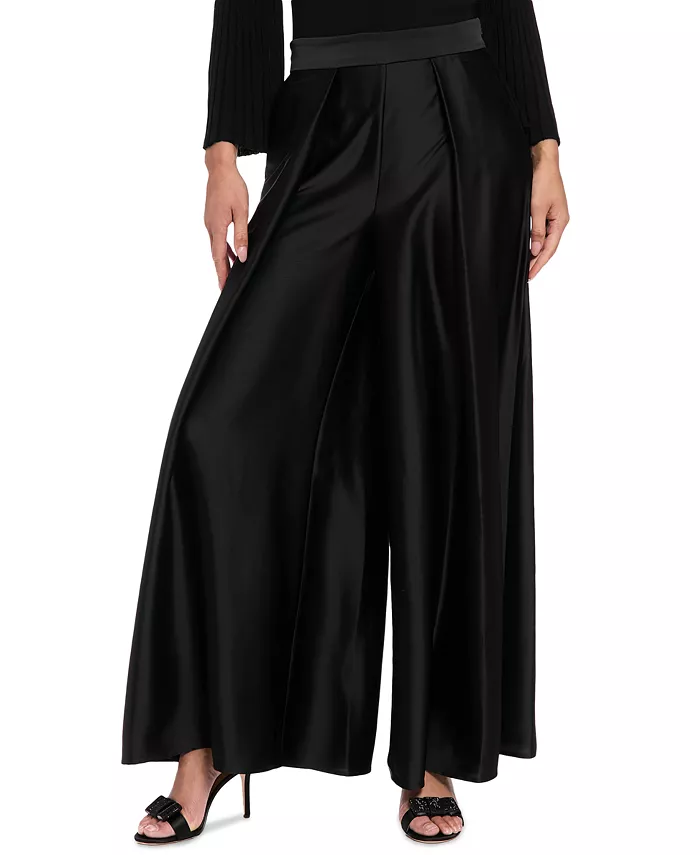 

Женские атласные брюки с высокой посадкой, плиссированные, широкие Muse, черный